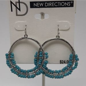 NWT New Directions Hoop with Turquoise Colored Beading Hoop Earrings